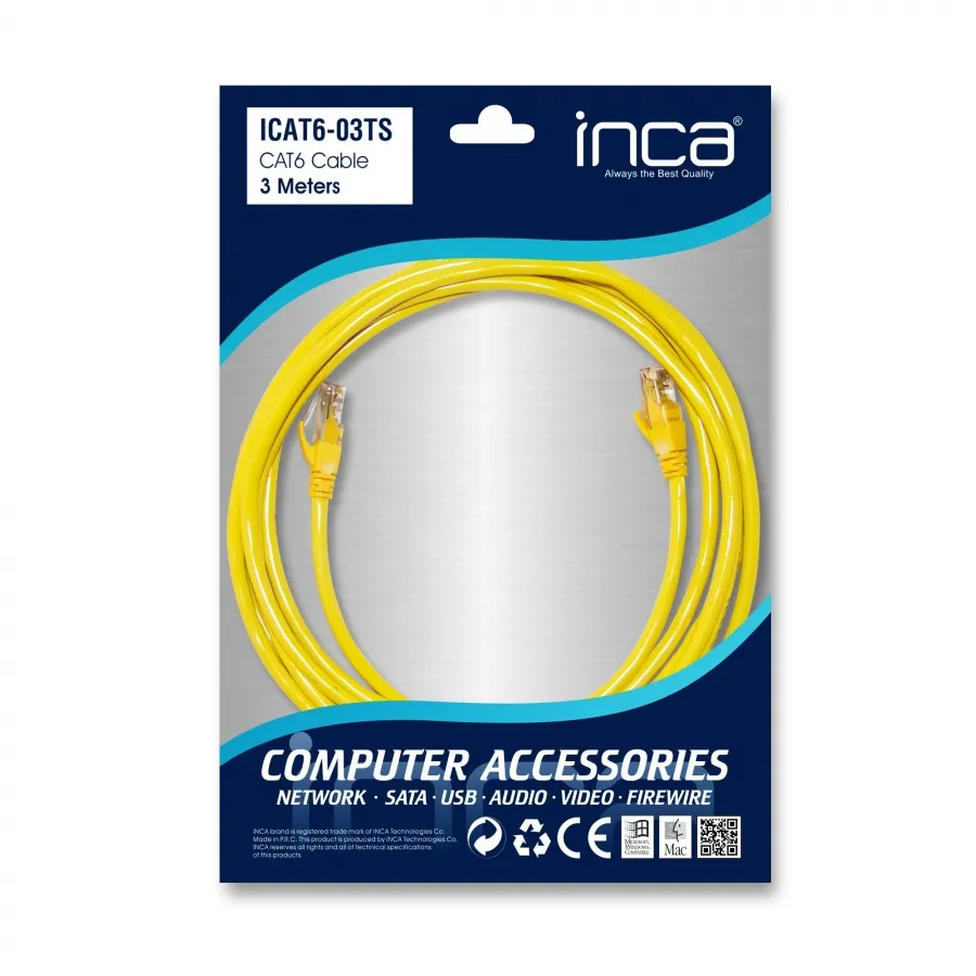 INCA ICAT6-03TS CAT6  3 METRE SARI PATCH KABLO